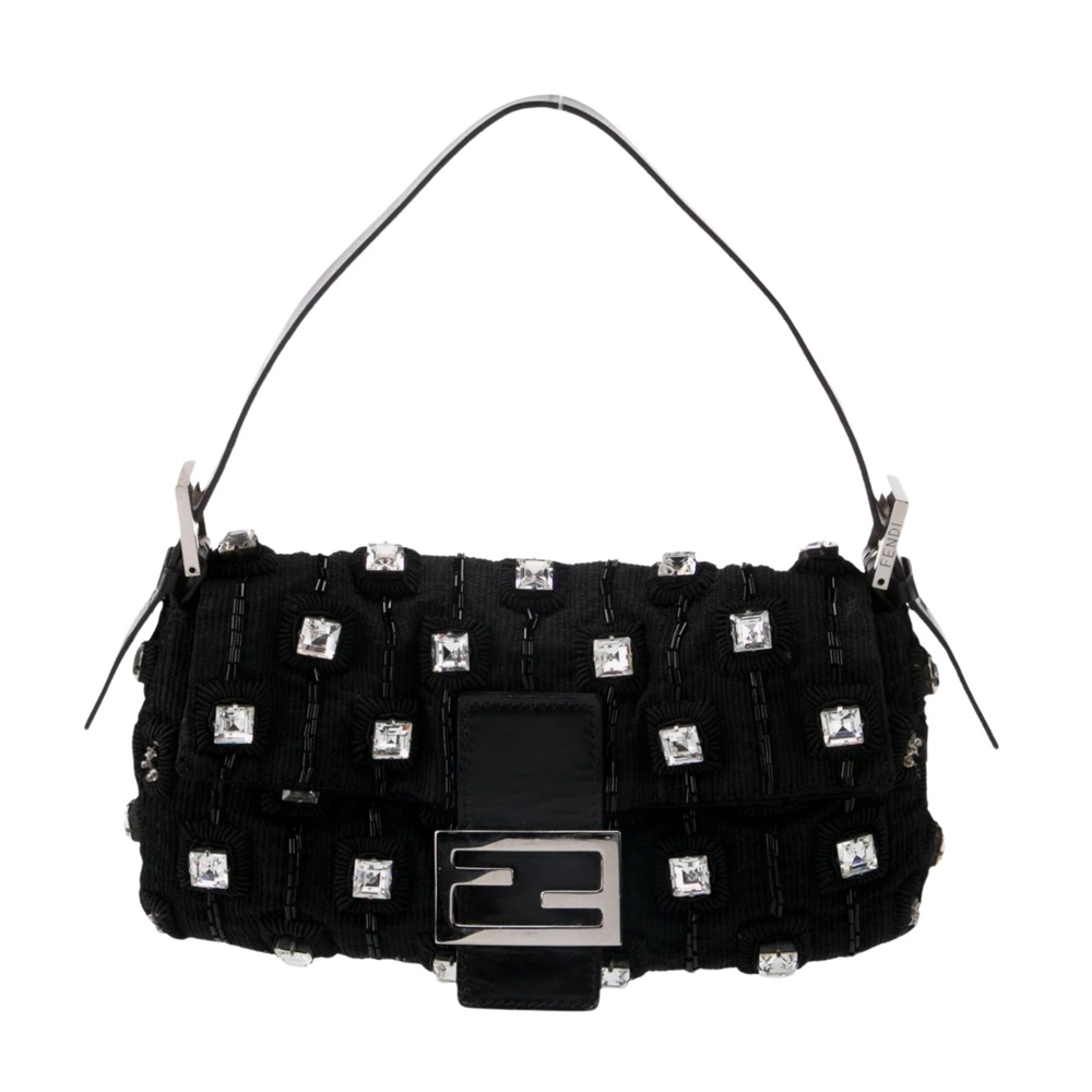 Fendi Vintage Crystal Embellished Beaded Black Baguette